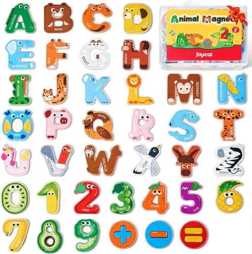 JoyCat Imanes de Alfabeto de Madera Gruesos para Niños Pequeños Nevera Tamaño Grande Lindo Animal Colorido Letras Magnéticas ABC 26 Letras
