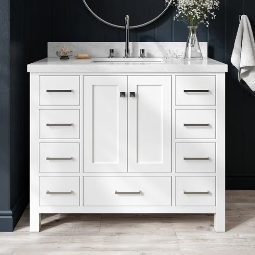 Miniatura 38 de ARIEL Cambridge - Mueble de baño espresso de 43 pulgadas con fregadero, borde de mármol italiano de carrara de 1.5 pulgadas, madera maciza