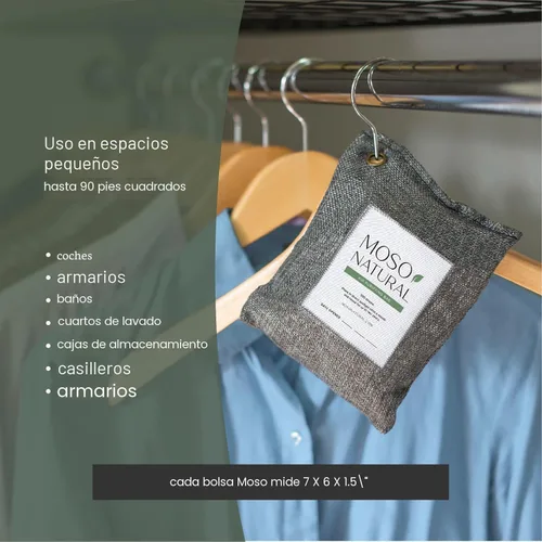 Miniatura 2 de Moso Natural, bolsa purificadora de aire Elimina olores de autos, armarios, baños y zonas de mascotas Juego de 4 unidades de color carbón, de 200 g