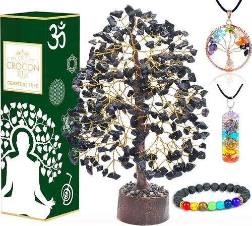 Miniatura 6 de Árbol de vida de cristal de turmalina negra con pulsera y 2 colgantes, decoración de árbol de gemas feng shui, cristales curativos, regalos