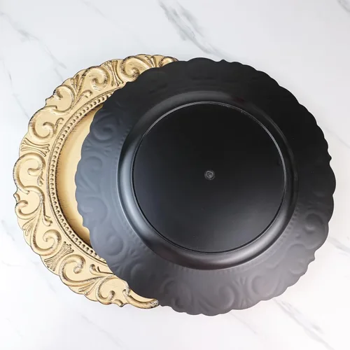 Miniatura 7 de Spsyrine Platos Base Dorados, Juego de 6 Platos Base para Platos de Cena, Platos Base de Mesa de 13 Pulgadas para Bodas al Por Mayor, Decoración