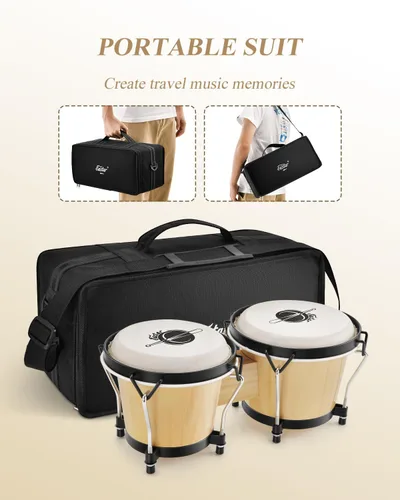 Miniatura 8 de Batería de bongó Eastar de 6" y 7" de madera, instrumento de percusión para niños, adultos y principiantes con acabado natural, EBO-1 Natural Finish