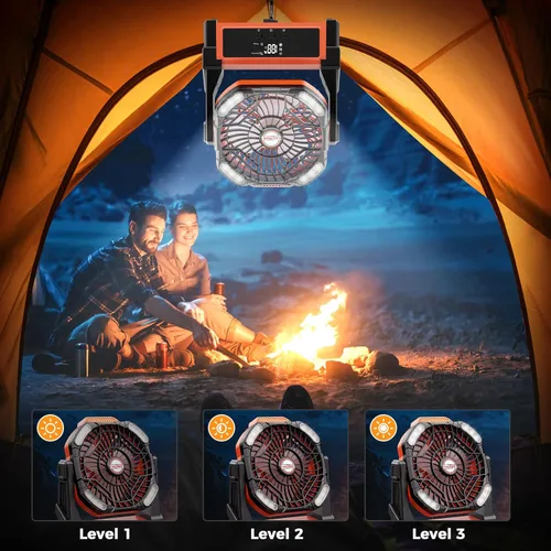 Miniatura 2 de Ventilador de camping recargable CosyHack, ventilador a batería con luces, ventiladores de playa al aire libre para tienda de campaña, 4