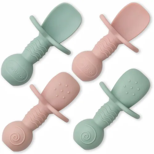 Miniatura 10 de Ginbear Cucharas de silicona platino para bebé, alimentación autónoma de 6 meses, primera etapa, utensilios de destete LED no tóxicos