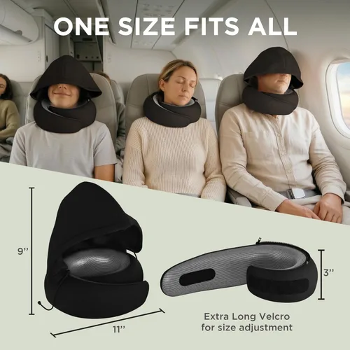 Miniatura 3 de Dot&Dot Travel Pillow Neck Pillow with Hood for Airplane Sleeping, Memory Foam Pillow with Chin Support, Detachable Hoodie, Washable Cover