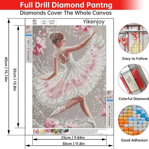 Miniatura 2 de Yikenjoy Kits de arte de diamantes de bailarina para adultos – Kit de pintura de diamante de bailarina 5D para principiantes, decoración de pared