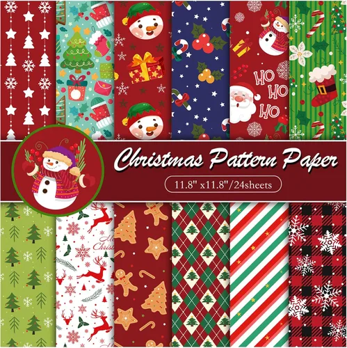 Konsait 24 hojas de papel de álbum de recortes de Navidad de 12 x 12 pulgadas, papel de doble cara para hacer tarjetas, manualidades, envoltura de