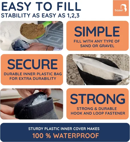 Miniatura 5 de Baser Bolsas de peso rectas rellenables de 2 x 33 libras rellenables para sombrillas de patio, voladizos y accesorios de jardín