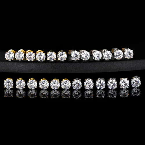 Miniatura 10 de Aretes de tuerca chapados en oro blanco de 18 quilates de 3 a 0.315 in con circonita cúbica redonda, paquete de 6 pares