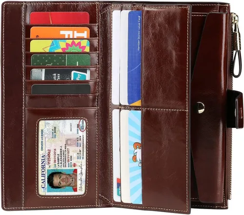 Miniatura 60 de Itslife - Cartera de piel sintética encerada para mujer con bloqueo de identificación de radio frecuencia (RFID), de gran capacidad, encerada