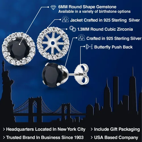 Miniatura 182 de Gem Stone King Aretes redondos de plata de ley 925 de 0.236 in con piedra natal extraíble para mujer