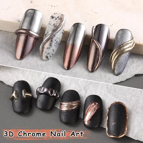 Miniatura 6 de Polvo de uñas cromado, efecto espejo, polvo metálico, 6 colores, bronce, marrón, negro, oro rosa, holográfico, purpurina cromada, pigmento en polvo