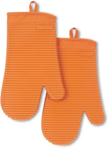 Miniatura 16 de KITCHENAID Juego de 2 guantes de horno de silicona suave acanalados, 7.5 x 13 pulgadas, color pistacho