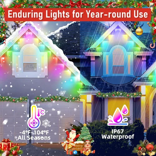 Miniatura 2 de MUCCCUTE Luces Permanentes al Aire Libre para Navidad de 150 pies RGB + IC para Aleros con Aplicación y Control Remoto, Cadena de Luces LED al Aire