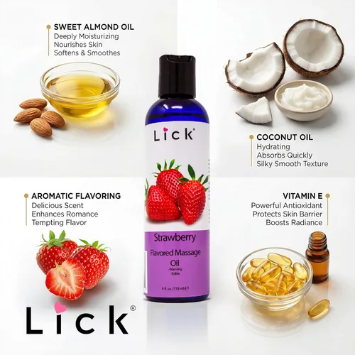 Miniatura 8 de Lick Aceite de masaje con sabor a fresa con vitamina E natural, aceite corporal comestible cálido para masaje de parejas, suave de larga duración