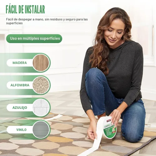 Miniatura 4 de YYXLIFE - Cinta adhesiva de doble cara extraíble para alfombras - Cinta adhesiva para alfombras para suelos de madera dura, cinta antideslizante