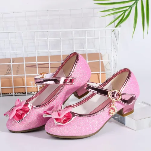 Miniatura 5 de TANDEFLY Zapatos de vestir para niñas, Mary Jane, boda, fiesta, talón, lazo con purpurina, zapatos de princesa con flores para niños pequeños