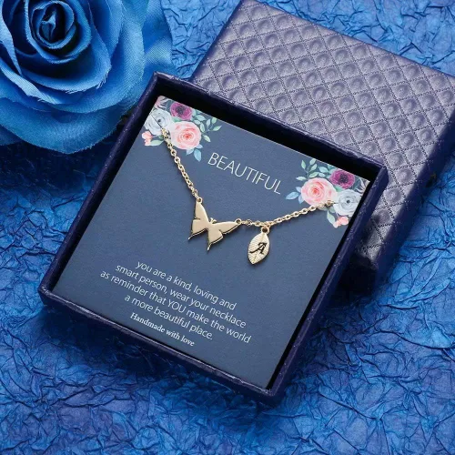 Miniatura 7 de MONOOC - Collar de mariposa para mujeres y niñas, chapado en oro de 14 quilates, delicado collar con dije de mariposa, collar con inicial, lindo