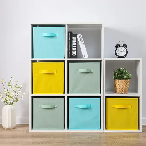 Miniatura 7 de Stero - Contenedores de tela para almacenamiento de 13x13x13 pulgadas, paquete de 6 cubos de almacenamiento de colores divertidos con asas, cestas