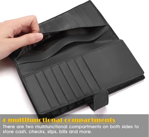 Miniatura 5 de Cartera de piel auténtica para mujer con bloqueo RFID, Negro -, Plegar y Negocios