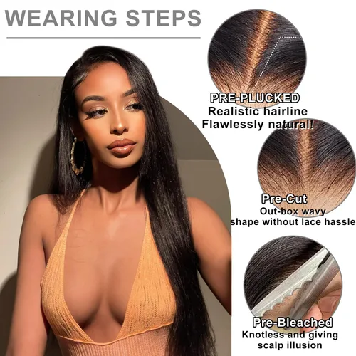 Miniatura 3 de 22 Inch Black Straight Wig Human Hair 220 Density Transparent Hd Glueless Wigs Human Hair Pre Plucked Pre Cut 9x6 Lace Front Wigs Wigs For Black