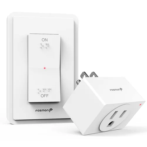 Fosmon Enchufe de control remoto inalámbrico para interiores, interruptor de luz a batería con marca de encendido/apagado Braille, para luces, árbol