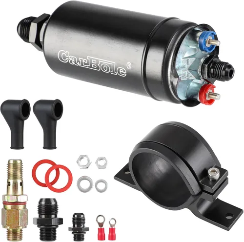 CarBole Bomba de combustible universal eléctrica externa en línea, 12V 300LPH de alto flujo, con abrazadera de montaje