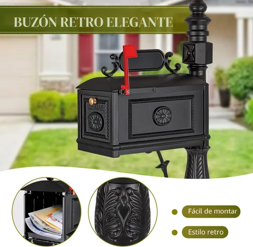 Miniatura 6 de Buzón de correo decorativo Polar Aurora Barcelona Post Stratford, resistente, de aluminio fundido (negro)