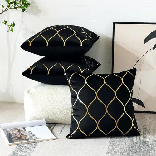 Miniatura 7 de OTOSTAR Juego de 4 fundas de almohada decorativas doradas de 18 x 18 pulgadas, fundas de almohada cuadradas de terciopelo suave, fundas de cojín