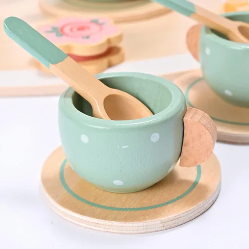 Miniatura 4 de 15 piezas de juego de té de madera para niñas pequeñas, MONT PLEASANT juguetes de madera, juego de té para niños pequeños, accesorios de cocina
