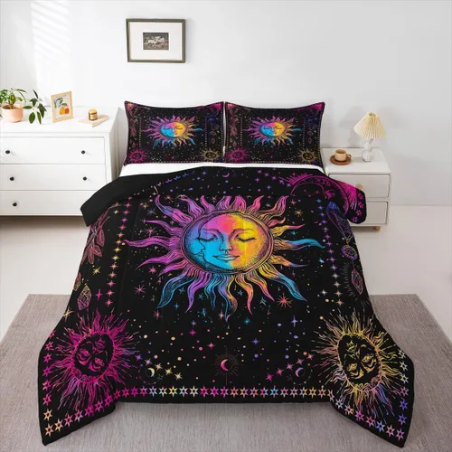 Miniatura 27 de Erosebridal Edredón de árbol de la vida, ropa de cama bohemia con diseño de mariposa y mariposa, edredón de fase lunar hippie, edredón acolchado
