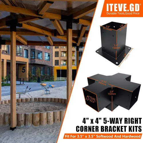 Miniatura 2 de Kit de bricolaje de pérgola de 4 x 4 pulgadas (tamaño interior: 3.5 x 3.5 pulgadas), soporte de madera de 5 vías y poste de achor, kit de soporte