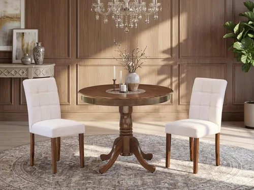 Miniatura 2 de East West Furniture ANAS3-AWA-08 Juego de mesa de comedor de cocina de 3 piezas contiene una mesa moderna y 2 sillas de comedor tapizadas de tela