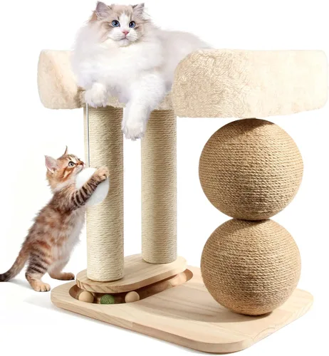 Árbol pequeño para gatos de interior, torre de árbol para gatos con rascador de sisal para gatos, torre para gatos 5 en 1 con bola de juguete
