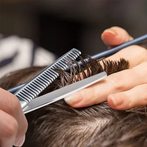 Miniatura 7 de Juego de tijeras de corte de cabello y adelgazamiento, tijeras profesionales de 16.5 cm para corte de barba y peinado con estuche, juego de tijeras