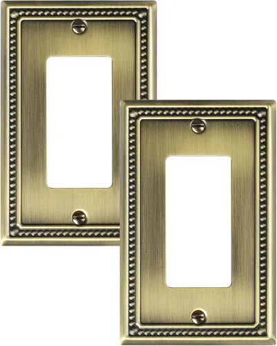 Miniatura 17 de Paquete de 2 placas de triple interruptor de luz de palanca, cubiertas decorativas de perlas, placa de pared de metal de 3 segmentos de latón Latón