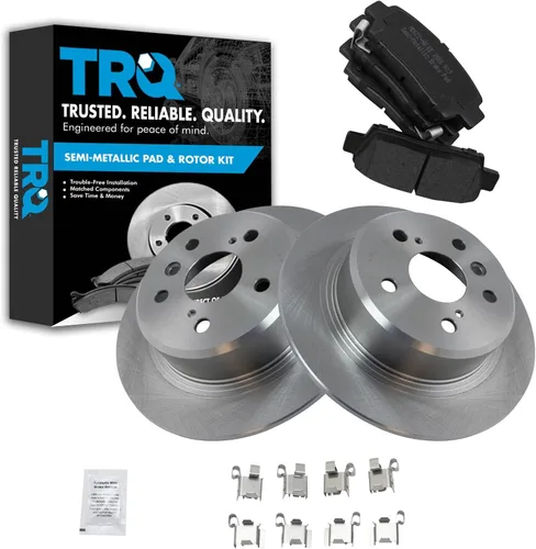 Miniatura 170 de TRQ Juego de pastillas de freno semimetálicas traseras y rotores compatibles con Chevrolet Trailblazer 02-06 Trailblazer EXT 04-06 SSR 02-07 GMC