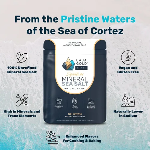 Miniatura 5 de Baja Gold Sal Marina Mineral - Recomendada por Gary Brecka - Sal de Grano Natural Orgánica para Cocinar y Hornear Auténtica Sal de Baja Ideal