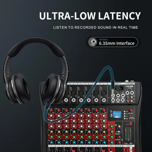 Miniatura 5 de FULUODE Mezclador de Audio 8 Canales, CT-80S Sistema de Sonido Profesional Tablero Mezclador de DJ Consola de Mezcla con Reverberación Reproductor