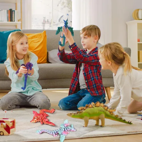 Miniatura 7 de Dxldfks Dragón alado articulado impreso en 3D para decoración de oficina en casa, juguete de escritorio ejecutivo, azul y verde Azul-verde