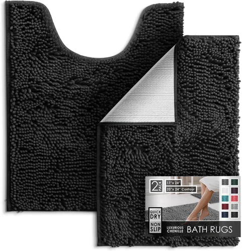Miniatura 52 de Hearth & Harbor Alfombras de baño, tapete de baño de chenilla - Alfombras de baño lavables a máquina para baño con respaldo antideslizante de goma