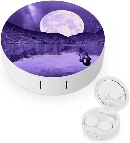 Purple Supermoon - Kit de viaje con lente de contacto portátil, bonita caja de contacto con espejo para uso diario al aire libre