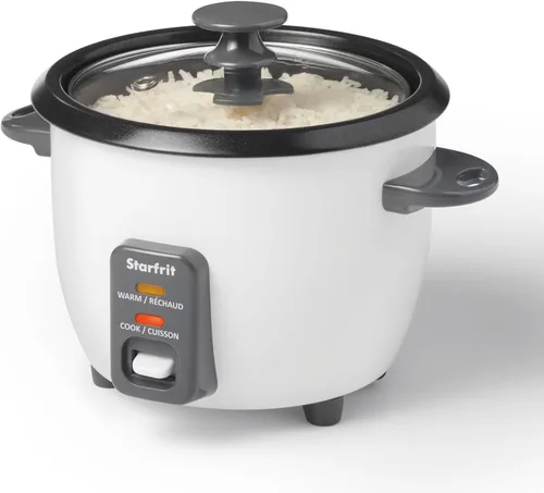 Starfrit - Arrocera eléctrica, 6 tazas, 300 W, color blanco | Cesta de vapor, taza medidora, cuchara de servicio, hace arroz perfecto