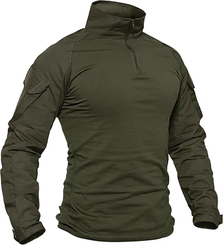 Miniatura 13 de TACVASEN Camisa táctica de manga larga para hombre, con cremallera de 1/4, con bolsillos, para paintball, militar, Airsoft, transpirable