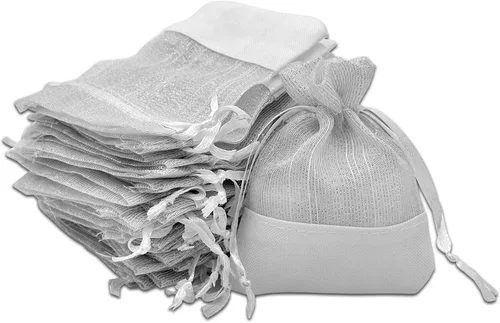 Miniatura 9 de TheDisplayGuys For Your Modern Living Paquete de 24 bolsas de regalo de lino y organza negra con cordones (XS 3 x 4), recuerdos de fiesta, muestras