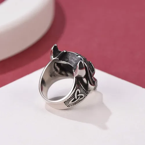 Miniatura 8 de FaithHeart Norse Viking Jewelry - Anillo de acero inoxidable de guerrero para hombre con diseño vikingo de cabeza de lobomartillo de Thor