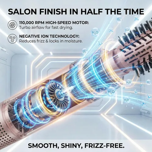 Miniatura 5 de Cepillos de cabello de aire caliente 6 en 1 y cepillo de soplado - Cepillo secador de pelo de 110,000 RPM - Cepillo secador de cabello - Secado