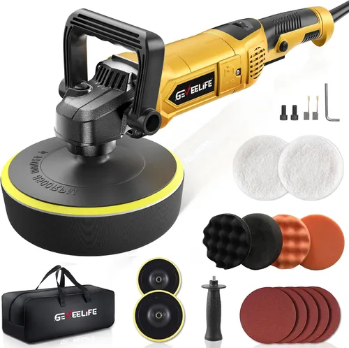 GEVEELIFE Pulidora pulidora rotativa de 6 pulgadas/7 pulgadas, 1600 W, 7 velocidades variables, 1000-3500 RPM, mango desmontable para automóvil,