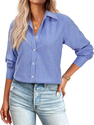 Miniatura 20 de Camisas con botones para mujer de ajuste clásico, camisa de vestir, camisa de trabajo, de negocios, casual, de manga larga, blusa, tops