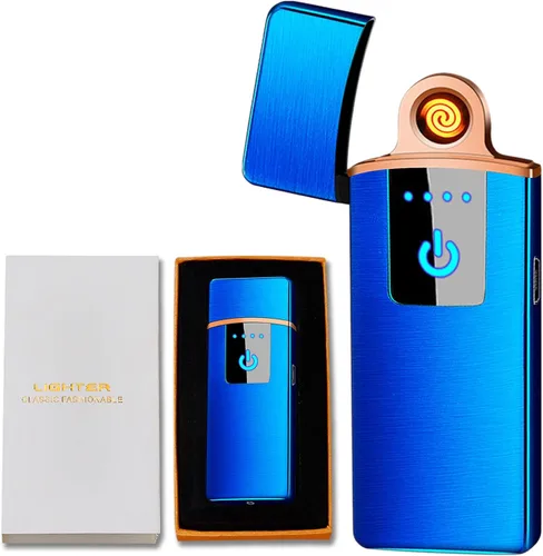 Miniatura 9 de Encendedor electrónico, resistente al viento, recargable por USB, de bobina delgada, con sensor de huellas dactilares inteligente, encendido de Negro